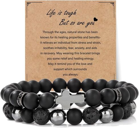 Natural Stone Bracelet 8mm Mens Black Beaded Bracelets Hematite Obsidian Onyx Lava Beads Bracelet Healing Crystal Bracelet for Men in Kuwait