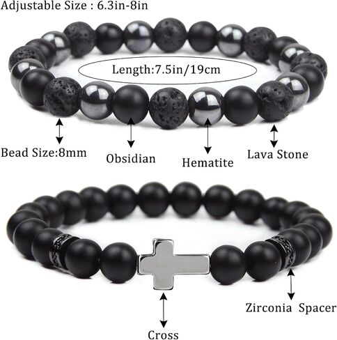 Natural Stone Bracelet 8mm Mens Black Beaded Bracelets Hematite Obsidian Onyx Lava Beads Bracelet Healing Crystal Bracelet for Men in Kuwait
