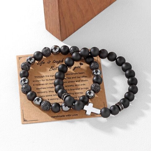 Natural Stone Bracelet 8mm Mens Black Beaded Bracelets Hematite Obsidian Onyx Lava Beads Bracelet Healing Crystal Bracelet for Men in Kuwait