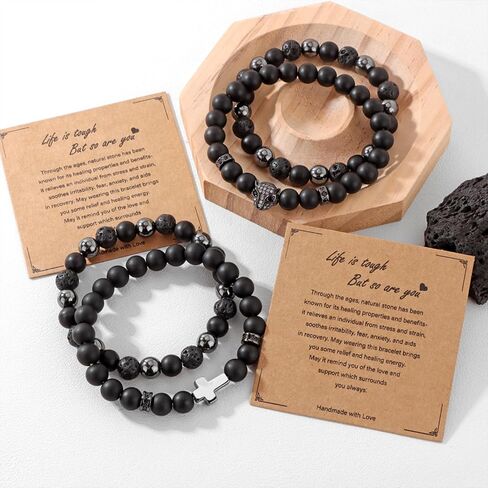Natural Stone Bracelet 8mm Mens Black Beaded Bracelets Hematite Obsidian Onyx Lava Beads Bracelet Healing Crystal Bracelet for Men in Kuwait
