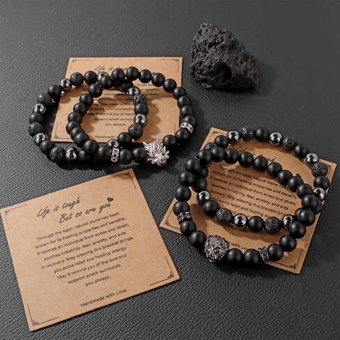 Natural Stone Bracelet 8mm Mens Black Beaded Bracelets Hematite Obsidian Onyx Lava Beads Bracelet Healing Crystal Bracelet for Men in Kuwait