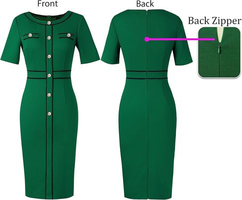 فستان نسائي من VFSHOW بأزرار مرقعة للعمل والمكتب والحفلات in Kuwait