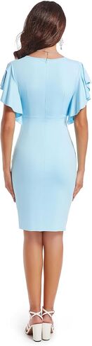 pnpednde Womens Short Ruffle Sleeve Church Dress 50S Vintage Crew Neck Bodycon Work Pencil Midi Dress in Saudi Arabia