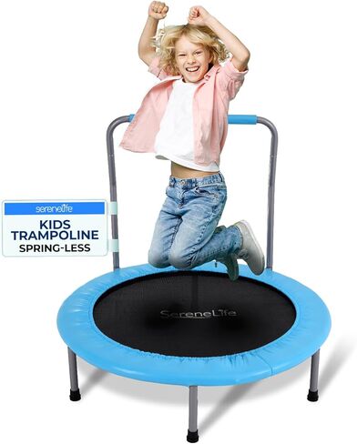 SereneLife Portable & Foldable Trampoline - 40" in-Home Mini Rebounder with Adjustable Handrail, Fitness Body Exercise, Springfree Safe for Kids - SLELT403 in Saudi Arabia