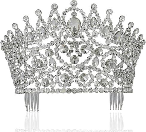 Sexy Beauty Queen Clear White Austrian Rhinestone Crystal Large Tiara Crown Hair Combs Jewelry Headpiece Pageant T2178 in Kuwait