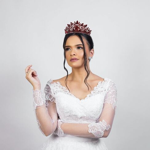 LIMELIA Women's Tiara - Crown for Henna Wedding Party | Glitter Hair Accessories for Bridal Birthday Pageant Prom Halloween Cos-play Costume Christmas Party, Princess Crowns | Traditional Crystal - Burgundy in Kuwait