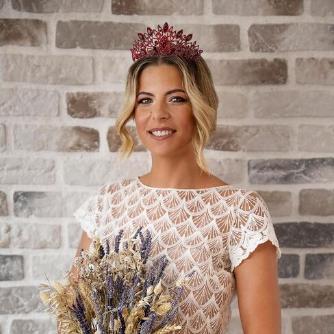 LIMELIA Women's Tiara - Crown for Henna Wedding Party | Glitter Hair Accessories for Bridal Birthday Pageant Prom Halloween Cos-play Costume Christmas Party, Princess Crowns | Traditional Crystal - Burgundy in Kuwait