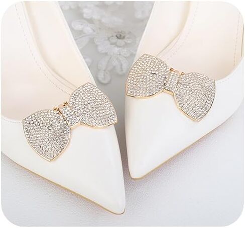 JWICOS 2Pcs Rhinestone Shoe Clips Fashion Detachable Bow Heels Accessories Shoe Decoration Classic Bridal Wedding Shoe Charms in Kuwait
