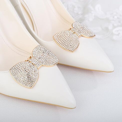 JWICOS 2Pcs Rhinestone Shoe Clips Fashion Detachable Bow Heels Accessories Shoe Decoration Classic Bridal Wedding Shoe Charms in Kuwait