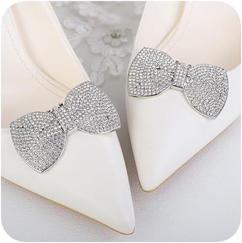 JWICOS 2Pcs Rhinestone Shoe Clips Fashion Detachable Bow Heels Accessories Shoe Decoration Classic Bridal Wedding Shoe Charms in Kuwait
