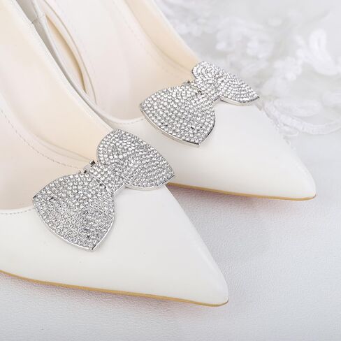 JWICOS 2Pcs Rhinestone Shoe Clips Fashion Detachable Bow Heels Accessories Shoe Decoration Classic Bridal Wedding Shoe Charms in Kuwait