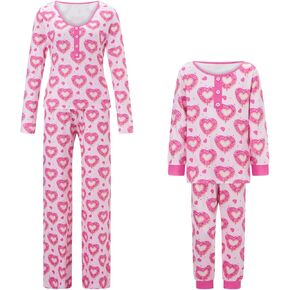 Multitrust Mommy and Me Valentines Day Pjs Matching Sets Long Sleeve Shirt Tops and Pants Mama and Me Pajamas Set Sleepwear