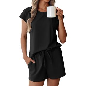 Ekouaer Lounge Sets For Women Cotton Pajamas for Women Set 2 Piece Cap Sleeve Pjs Shorts Set S-XXL