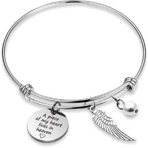Memorial Jewelry Sympathy Gift A Piece of My Heart Live in Heaven Bracelet Remembrance Gift Angel Wing Charm Loss Jewelry Gift for Her