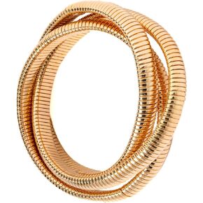 Chic Style 18K Gold Plated Twisted Bangle Multi-Bangle look; Three Gold Plated Interwoven Bangles or Bracelets for Dazzling Sophisticated Classy Style; Easy and Smooth Fit; Small and Medium Size