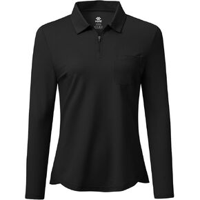 MoFiz Women's Long Sleeve Golf Polo Shirt Zip-Up Quick Dry Activewear Tennis Shirts Athletic Casual Tops with Collar