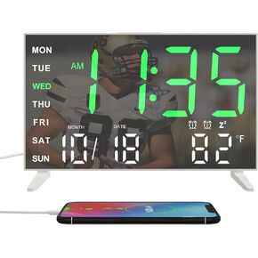 Alarm Clocks for Bedrooms, Small Digital Clock, LED Mirror Alarm Clock with USB Ports, Desk Clock for Kids, Dual Alarms, Snooze, 4 Levels Brightness, 12/24H (White)