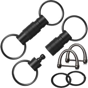 2 Pieces Quick Release Swivel Keychain Detachable Pull Apart Key Holder with 4 Key Rings and 2 D Rings for Men Women