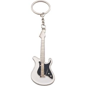 White Guitar Keychain for Men Mini Cute Bass Key Chain Ring for Kids High-end Car Keyring Electric Guitar Key Holder