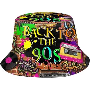 90s Vintage Music Party Retro 90'S Bucket Hat Fishing Hats Summer Travel Beach Sun Uv Protection Packable Fisherman Cap for Men Women Teens in Saudi Arabia