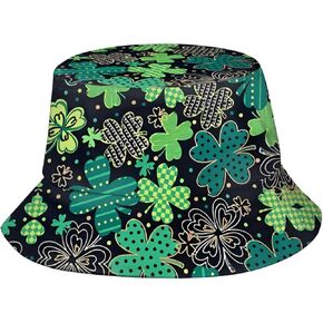 St. Patrick's Day Bucket Hat Green Lucky Shamrock Travel Fisherman Cap Packable Breathable Sun Hat for Women Teens
