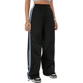 SOLY HUX Women's Casual Parachute Pants Wide Leg Baggy Pants Y2K Elastic Waist Sweatpants Streetwear