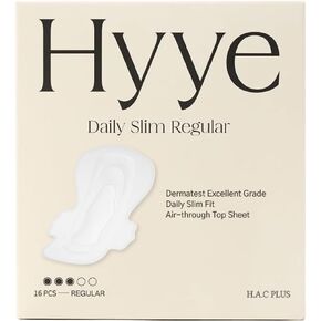 Hyye Ultra Thin Daily Sanitary Pads with Wings, High Absorbency, Air Flow Cotton Soft Touch Cover for Sensitive Skin, Unscented, Made in Korea (Regular, 16 Count)