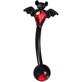 16G Black Bat Eyebrow Ring for Women Men Stainless Steel Red CZ Bats Eyebrow Studs Barbell Rook Helix Cartilage Earrings Halloween Body Piercing Jewelry