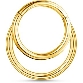 16G Double Layers Septum Ring Surgical Steel Daith Earring, Gold Septum Jewelry for Septum Piercing, Septum Clicker Daith Piercing Jewelry 16 Gauge 8mm