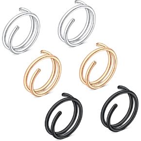 FECTAS Double Hoop Nose Ring for Single Piercing 20 Gauge Spiral Nose Ring Hoop Stainless Steel 6PCS Nostril Piercing Hoop Body Jewelry