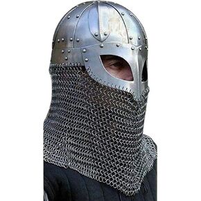 Viking Chainmail Helmet Battle Armor 18G Steel and Chainmail | Knight Helmet Armor for Cosplay | Wearable (Silver)
