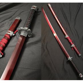 Exclusive 2.0 Version Japanese Samurai Sword Metal Mortal Blade Full Size Katana Costume Props (Red)