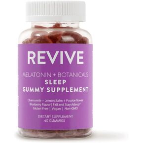 REVIVEEO Melatonin & Botanicals Sleep Gummy Supplement by Revive Essential Oils with Chamomile, Lemon Balm & Passionflower - 5 mg Melatonin - Blueberry Flavored