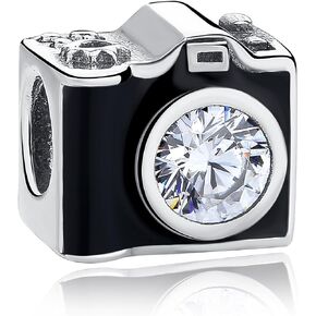 Authentic 925 Sterling Silver Camera Memory Charm Beads I Love to Travel Charms for Bracelet Necklace (B)