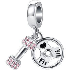 NanMuc Love Sports Charm Dumbbell Gym Workout Fitness Fir Life Bead Charms for European Pandora Bracelet and Necklace