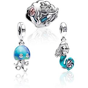 The Little Mermaid Seashell Jellyfish Dangle Charm Pendants Beads for Women Bracelets Necklaces 925 Sterling Silver Charms Jewelry Gift