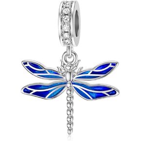 Dragonfly Charm for Bracelet Sterling Silver Dragonfly Dangle Charms Bead with Cubic Zirconia Dragon Jewelry for Women