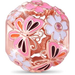 GNOCE Rose Gold Hollow Charms for Bracelet 925 Sterling Silver Flower Butterfly Charms for Women for Women Gift…
