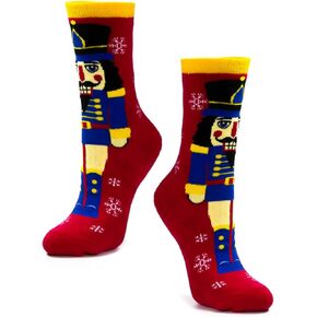 Nutcracker Ballet Gifts, Novelty Crew Socks for Women, Fun Cute Funky, Warm Cozy Comfy Winter Patterned Socks, Heavyweight, Red Nutcracker, Size 5-10