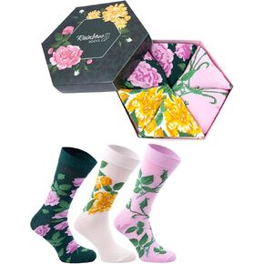 Rainbow Socks - Women Flower Socks Box Gift - 3 Pairs