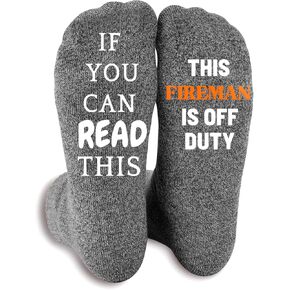 Funny Socks - If You Can Read This, This Fireman Is Off Duty Socks, FireFighter Gifts, Fireman Gifts,Novelty Socks For Men, Gifts for Men
