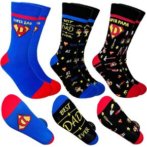 Vegove Super Dad Cotton Crew Socks, Novelty Mens Socks Birthday Gifts for Dad, Best Fathers Day Thanksgiving Gifts from Children