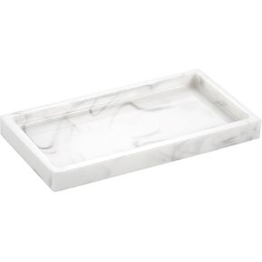Bathroom Vanity Tray, Small 8" Rectangular Resin Kitchen Soap Tray Dresser Tray Jewelry Dish Tray Bathroom Countertop Organizer Tray for Cosmetic Perfume Candle, Mini, White Marble