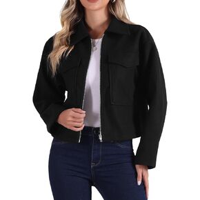Allegra K Cropped Shacket Jacket for Women's Long Sleeve Zip Up Fashion Casual Crop Jackets Tops