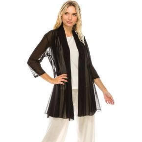Jostar Women's Mesh Jacket Cardigan - 3/4 Sleeve Sheer Lightweight Open Front Princess Soft Drape Knit Sweater