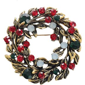 LAXPICOL Christmas Wreath Brooch for Women Flower Merry Christmas Brooch Fashion Green Red Spakly Austrian Crystal Winter Brooch Pin