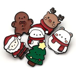 PTDecals 6PCS Christmas Santa Claus Christmas Tree Small Deer Snowman Bear Brooch Pins For Clothes Bag Christmas Decoration