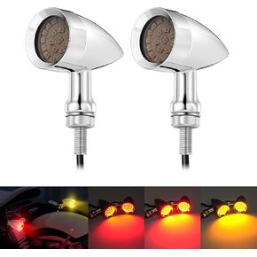 PBYMT 2PCS Motorcycle Bullet 24 LEDs Rear Turn Signal Red Tail Light SMD Blinker Indicator Compatible for Honda Yamaha Suzuki Kawasaki Harley Chopper Bobber Dyna