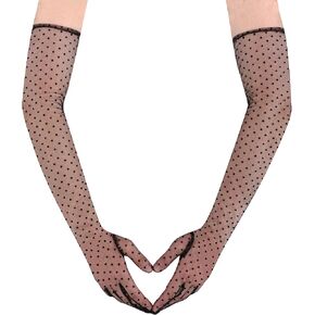 CHIC DIARY Long Sheer Gloves for Women Black Mesh Tulle Gloves Fashion Elbow Length Gloves for Opera Party