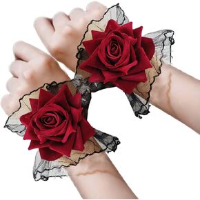 Lolita Rose Lace Gloves Short Hand Sleeve Elastic Wristlet Fingerless Wristband Accessories for Women